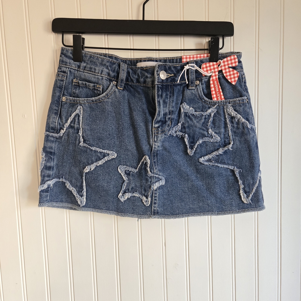 Ashley Mason Nwt Y2k Micro Mini Skirt Denim Star-Embellished Skirt